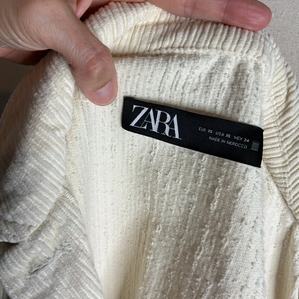 Zara Cream Corduroy Cropped Shirt Trucker Jacket Size XSmall